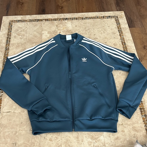 NWOT Adidas Teal Track Zip Up Jacket with White Stripes Women’s Size S - Picture 1 of 7